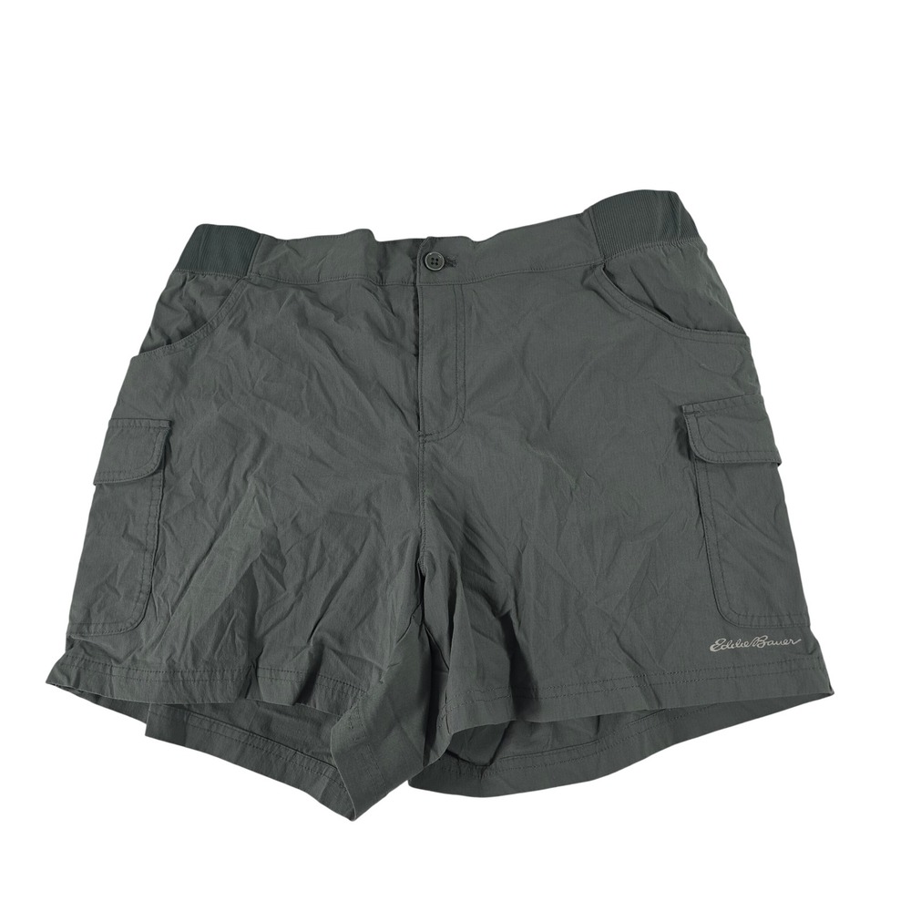 Eddie Bauer Womens XL Green‎ Cargo Hiking Shorts Elastic Waist Outdoor Utility